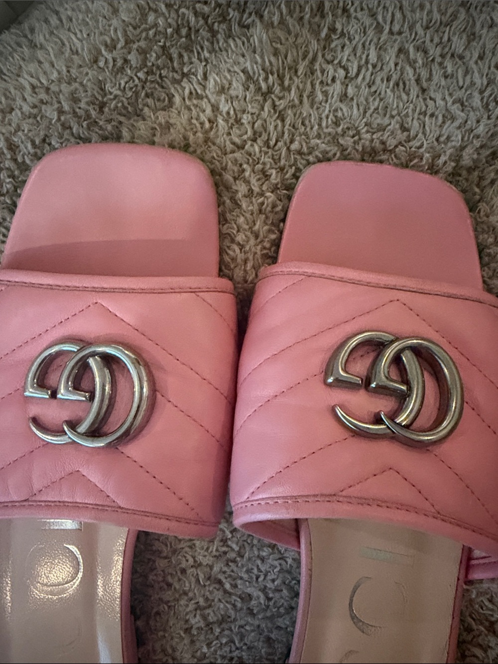 Gucci Pink Quilted Leather GG Slide Mules - Picture 2 of 5